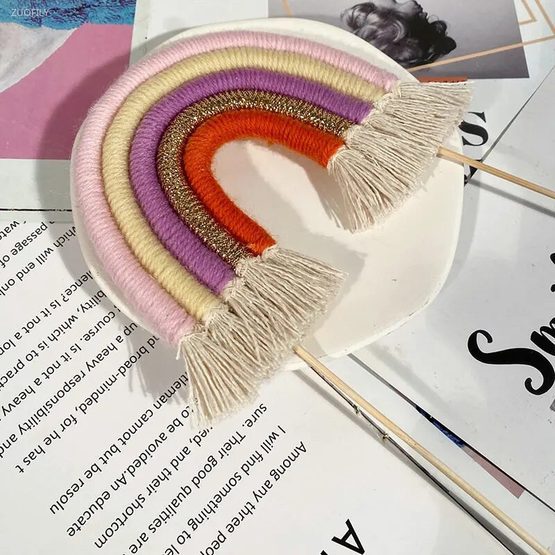 1 vnt. NAUJAS „Makrame Rainbow“ torto viršelis, rankų darbo medvilninės virvės, bohemiško stiliaus kūdikių dušas, vestuvių gimtadienio dekoravimo vakarėlio reikmenys