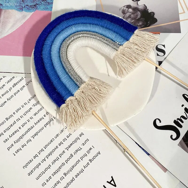 1 vnt. NAUJAS „Makrame Rainbow“ torto viršelis, rankų darbo medvilninės virvės, bohemiško stiliaus kūdikių dušas, vestuvių gimtadienio dekoravimo vakarėlio reikmenys