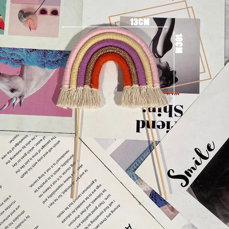 1 vnt. NAUJAS „Makrame Rainbow“ torto viršelis, rankų darbo medvilninės virvės, bohemiško stiliaus kūdikių dušas, vestuvių gimtadienio dekoravimo vakarėlio reikmenys