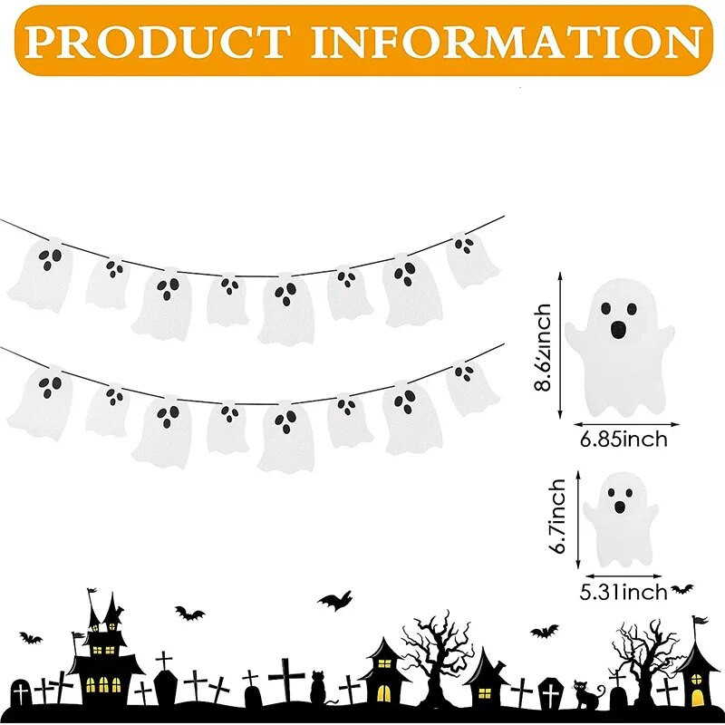 Helovino kabančios baltos vaiduoklio reklamjuostės, reikmenys Helovino vakarėlio popieriaus srautas, skirtas namų durims, vidaus lauko mantelio dekoravimui