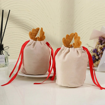 Коледни елени Торбичка с подаръци за бонбони Кадифени торбички на Дядо Коледа Подаръчни торбички с шнурове Коледна украса Детски подарък за новогодишно парти