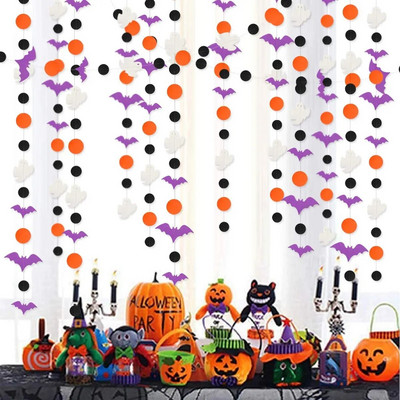 13ft Decoratiuni pentru petrecere de Halloween Ghirlande de hârtie Șantioane Mov Liliacul Alb Fantomă Negru Portocaliu Cerc Dot Banner Agățat Bunting