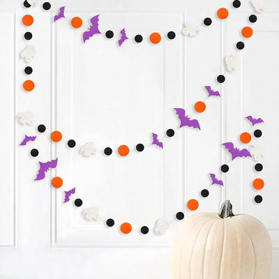 13Ft Halloweeni peokaunistused Paberist vanikud Vinnad Lilla nahkhiir Valge kummitus Must Oranž Ring täpp Rippuv Bänner Paber
