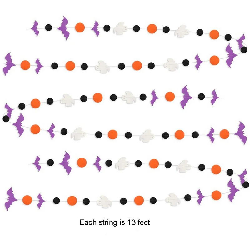 13Ft Helovino vakarėlio puošmenos Popierinės girliandos Streamers Violetinė Šikšnosparnis Balta Vaiduoklis Juoda Oranžinė Apskritimas Taškas Kabantis Reklamjuostė