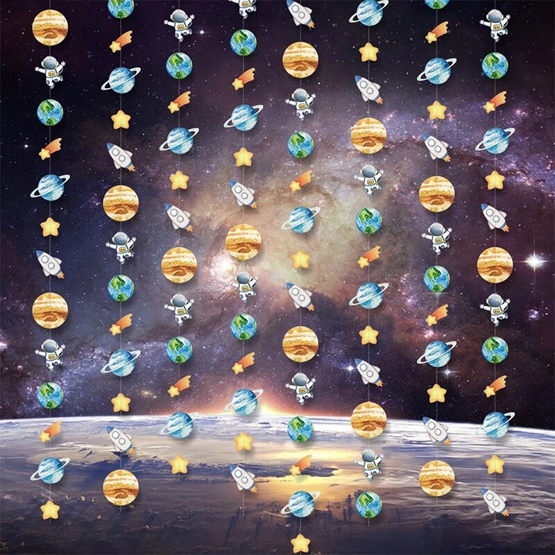 Visatos planetos girliandos naktinis žvaigždėtas dangus teminis vakarėlis vaikams berniukas kosmosas galaktika gimtadienio vakarėlio reikmenys ateivių astronauto vakarėlio dekoras