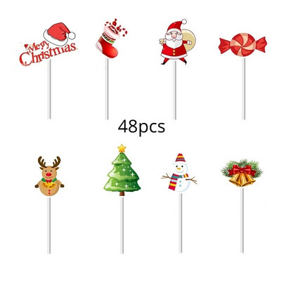 16/48Pcs Cartoon Topper Χριστουγεννιάτικου Τούρτας Santa Claus Χριστουγεννιάτικο δέντρο Cupcake Topper για Πρωτοχρονιάτικο πάρτι Χριστουγεννιάτικη διακόσμηση κέικ Noel Navidad