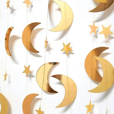 Ροζ χρυσό EID Mubarak Ραμαζάνι Διακοσμήσεις για πάρτι Κρεμαστό φεγγάρι αστέρι κύκλος κουκκίδα φωτιστικό μισοφέγγαρο γιρλάντες Happy Muslim Islam Streamers