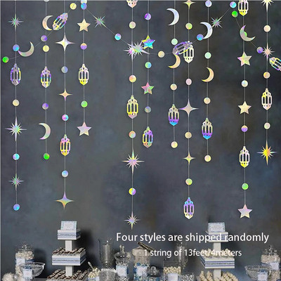 Ροζ χρυσό EID Mubarak Ραμαζάνι Διακοσμήσεις για πάρτι Κρεμαστό φεγγάρι αστέρι κύκλος κουκκίδα φωτιστικό μισοφέγγαρο γιρλάντες Happy Muslim Islam Streamers