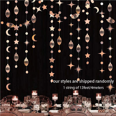 Ροζ χρυσό EID Mubarak Ραμαζάνι Διακοσμήσεις για πάρτι Κρεμαστό φεγγάρι αστέρι κύκλος κουκκίδα φωτιστικό μισοφέγγαρο γιρλάντες Happy Muslim Islam Streamers