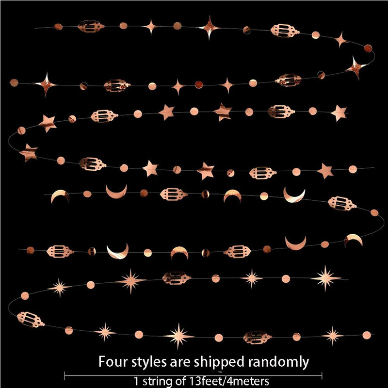 Rožinio aukso EID Mubarako Ramadano vakarėlio dekoracijos Kabančio mėnulio žvaigždės apskritimo taškinė pusmėnulio lempa girliandos laimingi musulmonų islamo srautai