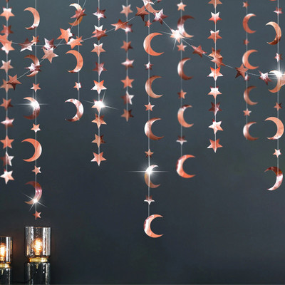 Χρυσό 13 Ft Eid Mubarak Ραμαζάνι Διακόσμηση αστέρι σελήνης κύκλος κουκκίδα μισοφέγγαρο φωτιστικό γιρλάντα σκηνικό για μουσουλμανικό πάρτι στο σπίτι