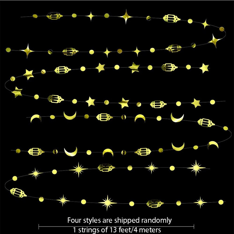 13 Ft aukso Eid Mubarako Ramadano dekoro žvaigždė Mėnulio apskritimo taškinė pusmėnulio lempa girlianda Fono reklamjuostės dekoracijos namų musulmonų vakarėliui