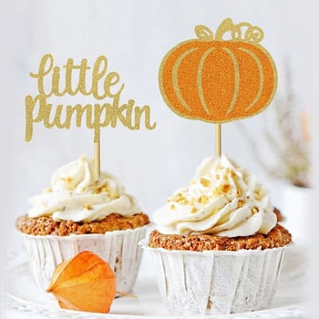 12Pcs Pumpkin Cupcake Toppers Избори Есенна реколта Тиквени торти Toppers за Baby Shower Деня на благодарността Консумативи за парти декорация