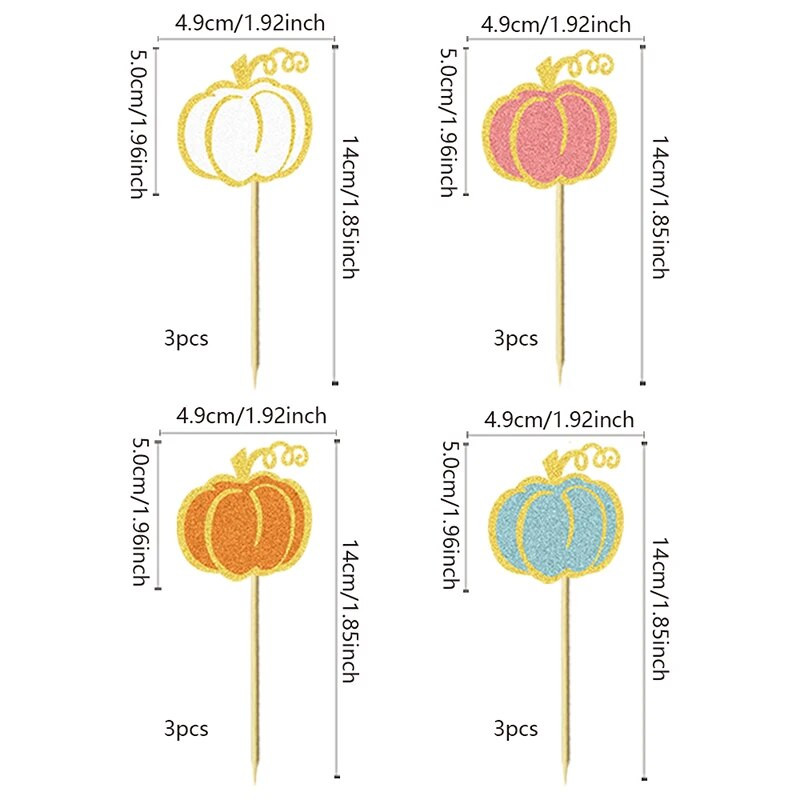 12 vnt. Moliūgų pyragaičių tvarsčių rinkiniai Rudens derliaus nuėmimo moliūgų pyragų tvarsčiai, skirti kūdikių vakarui Padėkos dienos vakarėlio dekoravimo reikmenys