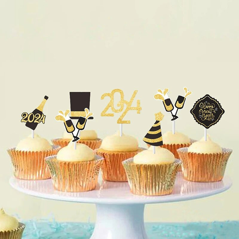 12 τμχ Cupcake Topper 2024 Happy New Year Χριστουγεννιάτικο μίνι κέικ Ένθετο Διακόσμηση γάμου Προμήθειες πάρτι DIY Εργαλείο ψησίματος
