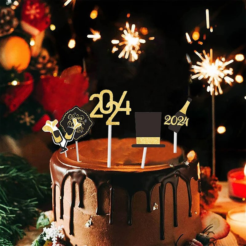 12 τμχ Cupcake Topper 2024 Happy New Year Χριστουγεννιάτικο μίνι κέικ Ένθετο Διακόσμηση γάμου Προμήθειες πάρτι DIY Εργαλείο ψησίματος