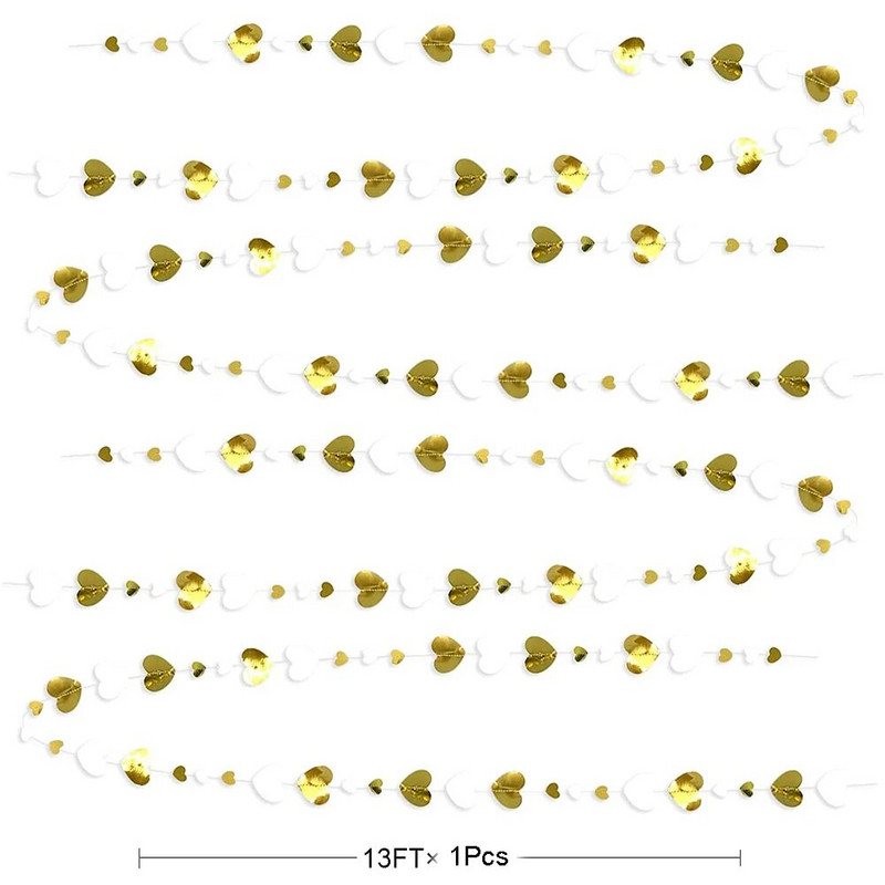 Χαρτί 13 ποδιών από λευκό χρυσό Love Heart Garland Streamer για Bachelorette Γάμος Νυφικό Baby Shower Διακοσμήσεις για πάρτι γενεθλίων