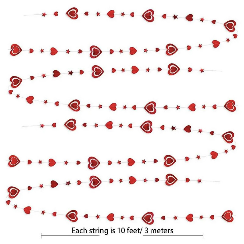 3M Κόκκινο Διακόσμηση Γαμήλιο πάρτι γενεθλίων 3D Heart Star χάρτινες γιρλάντες κρεμαστές για τη γιορτή της μητέρας Αρραβωνιαστικός νυφικό ντους Bachelorette