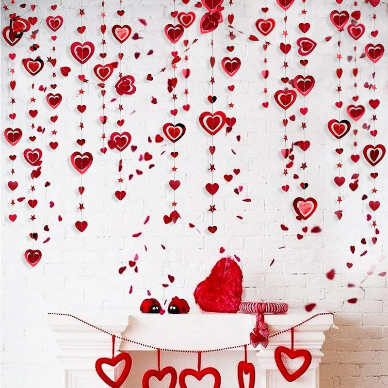 3M Κόκκινο Διακόσμηση Γαμήλιο πάρτι γενεθλίων 3D Heart Star χάρτινες γιρλάντες κρεμαστές για τη γιορτή της μητέρας Αρραβωνιαστικός νυφικό ντους Bachelorette