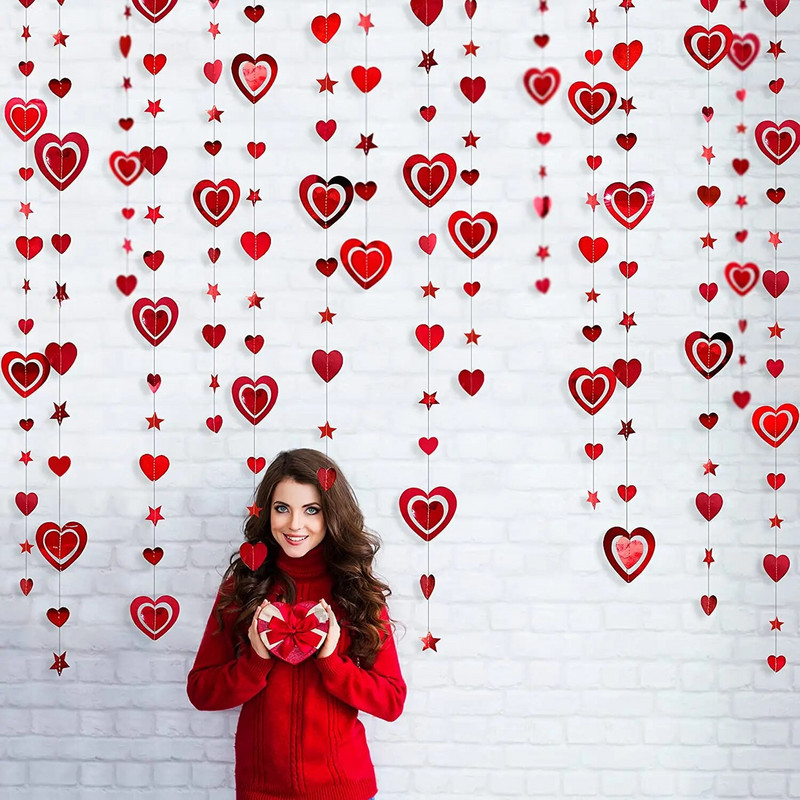 3M Κόκκινο Διακόσμηση Γαμήλιο πάρτι γενεθλίων 3D Heart Star χάρτινες γιρλάντες κρεμαστές για τη γιορτή της μητέρας Αρραβωνιαστικός νυφικό ντους Bachelorette