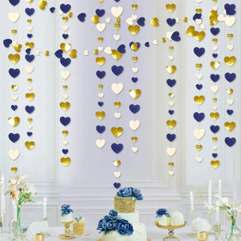 4M Royal Navy Blue Silver Gold Paper Love Heart гирлянди Висящи за сватба Baby Boy Birthday Party Декорации за стена Консумативи