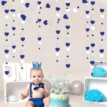 4M Royal Navy Blue Silver Gold Paper Love Heart гирлянди Висящи за сватба Baby Boy Birthday Party Декорации за стена Консумативи