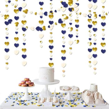 4M Royal Navy Blue Silver Gold Paper Love Heart гирлянди Висящи за сватба Baby Boy Birthday Party Декорации за стена Консумативи