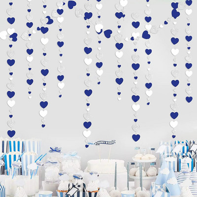 4M Royal Navy Blue Ασημί Χρυσό Χαρτί Γιρλάντες Love Heart Κρεμαστά για γάμο, αγοράκι, πάρτι γενεθλίων, Διακοσμήσεις τοίχου προμήθειες