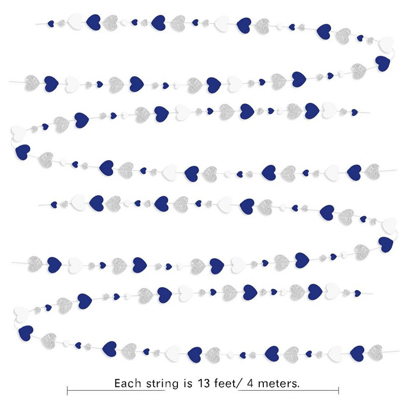 4M Royal Navy Blue Ασημί Χρυσό Χαρτί Γιρλάντες Love Heart Κρεμαστά για γάμο, αγοράκι, πάρτι γενεθλίων, Διακοσμήσεις τοίχου προμήθειες