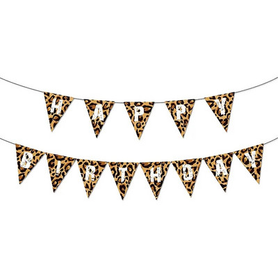 Leopard Boldog Születésnapot Banner Gepárd Nyomtatott zászló zászló Zászló Leopard Wild One Birthday Party Dekoráció Jungle Safari Party Kellékek