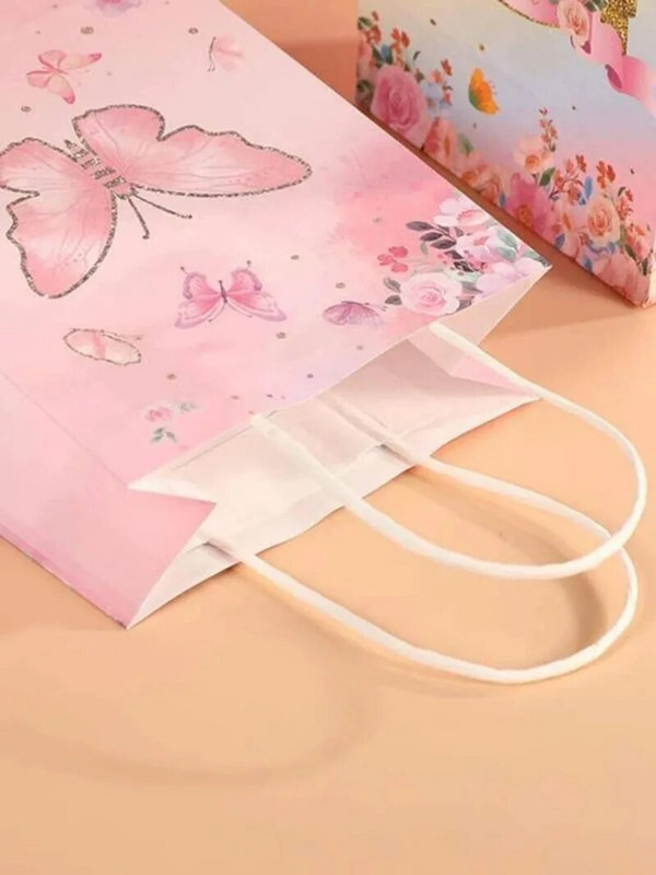 Ποικιλίες τσάντες δώρου με πεταλούδα και λουλούδια Σετ 5 χάρτινες τσάντες και κουτιά δώρου