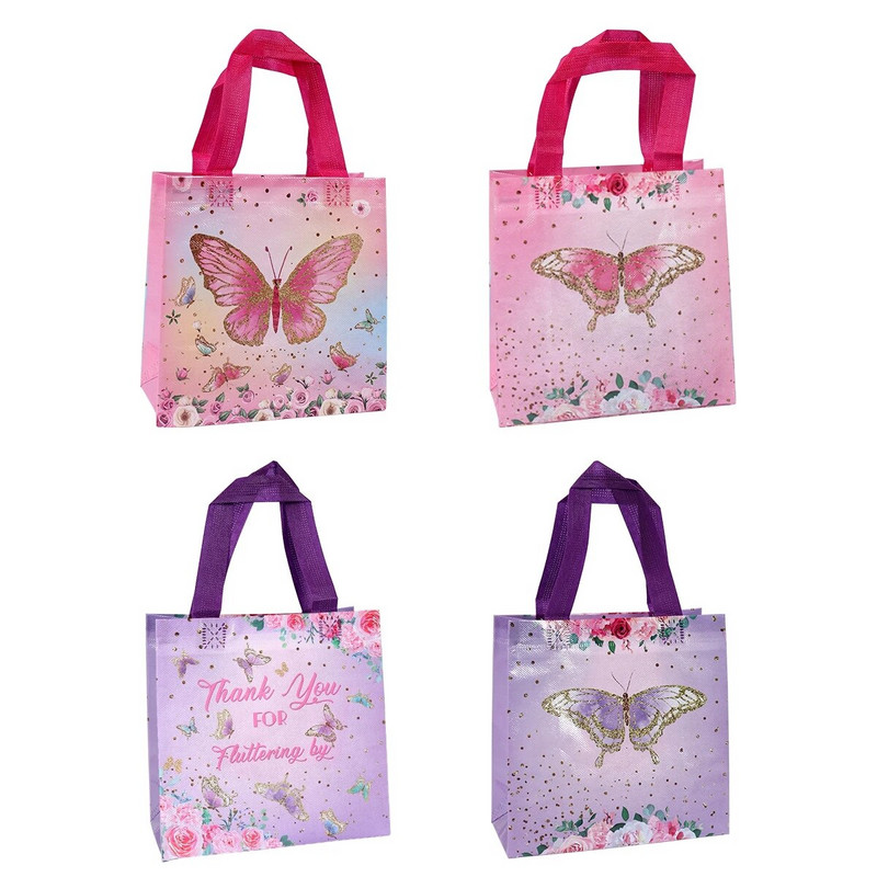 4 τμχ Πεταλούδα με σχέδιο λουλουδιών Μη υφασμένη τσάντα δώρου Φορητή τσάντα συσκευασίας καραμέλας Διακόσμηση πάρτι γενεθλίων Τσάντα δώρου ντους μωρού