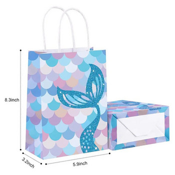 3 БР. Картонени торбички с черупка на опашка на русалка, медузи, хартиени бонбони, бисквити, опаковки за подаръци, чанта за партита за рожден ден на русалка на момиче