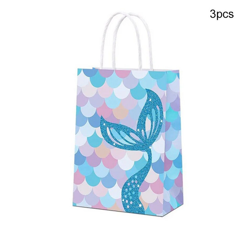 3 ΤΕΜ Χάρτινο κουτί Mermaid Tail Shell Τσάντες μέδουσες Χαρτί ζαχαρωτά μπισκότα τσάντα συσκευασίας δώρου για προμήθειες πάρτι γενεθλίων γοργόνας για κορίτσι