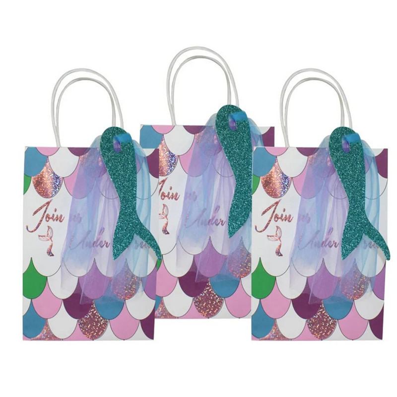 3 ΤΕΜ Χάρτινο κουτί Mermaid Tail Shell Τσάντες μέδουσες Χαρτί ζαχαρωτά μπισκότα τσάντα συσκευασίας δώρου για προμήθειες πάρτι γενεθλίων γοργόνας για κορίτσι