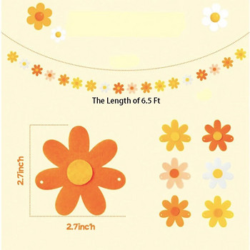 Πορτοκαλί κίτρινο Daisy Boho Flower Garland Felt Artificial Flower Vines Banner Hippie Thank Giving Fall Party Flower Streamer Decor