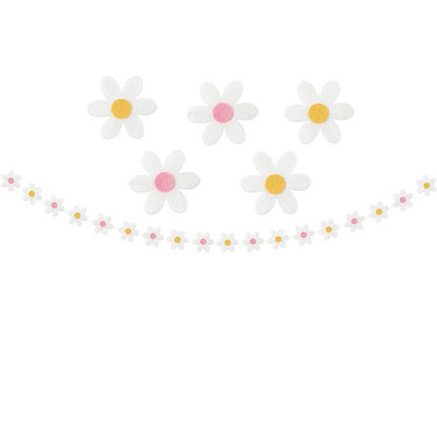 Groovy Boho Summer Daisy Garlands Peokaunistused Vilt Lilleviinad Bänner Päikeseline Hipi Daisy Sünnipäevapeo Rippseina taust