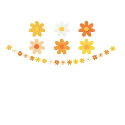 Groovy Boho Summer Daisy Garlands Peokaunistused Vilt Lilleviinad Bänner Päikeseline Hipi Daisy Sünnipäevapeo Rippseina taust