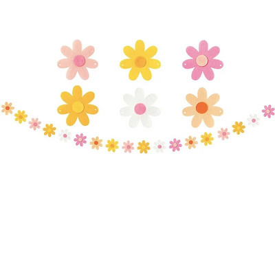 Groovy Boho Summer Daisy Garlands Peokaunistused Vilt Lilleviinad Bänner Päikeseline Hipi Daisy Sünnipäevapeo Rippseina taust