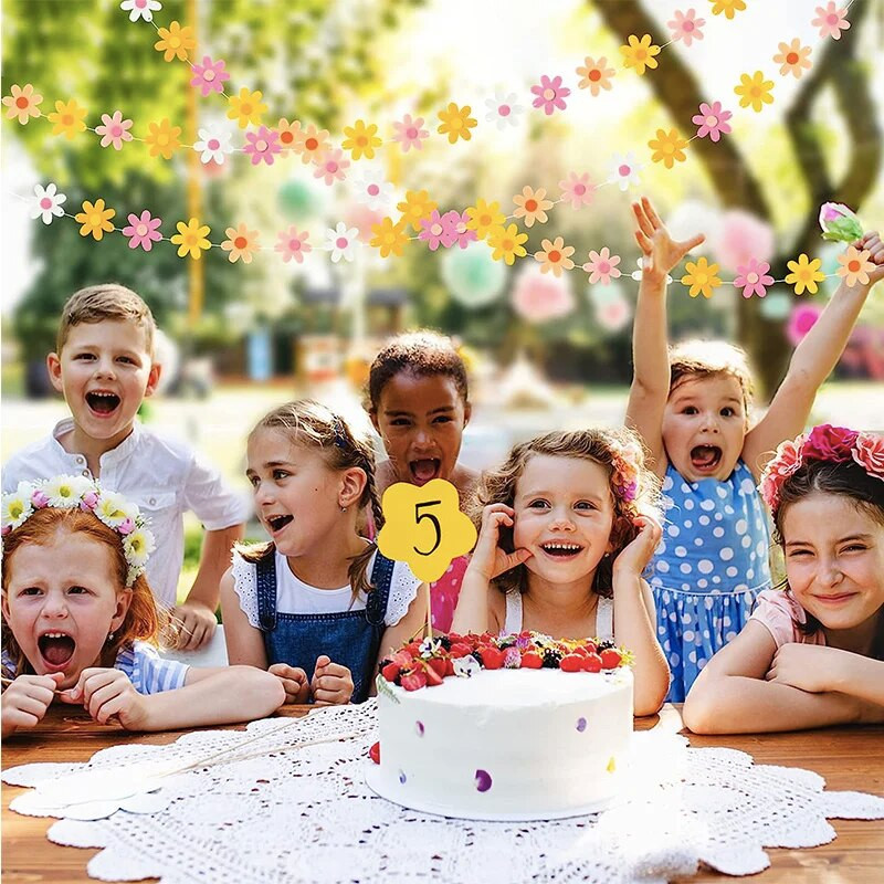 Groovy Boho Summer Daisy Garlands Διακόσμηση για πάρτι Felt Flower Vines Banner Sunny Hippie Daisy Birhday Party Κρεμαστό σκηνικό τοίχου