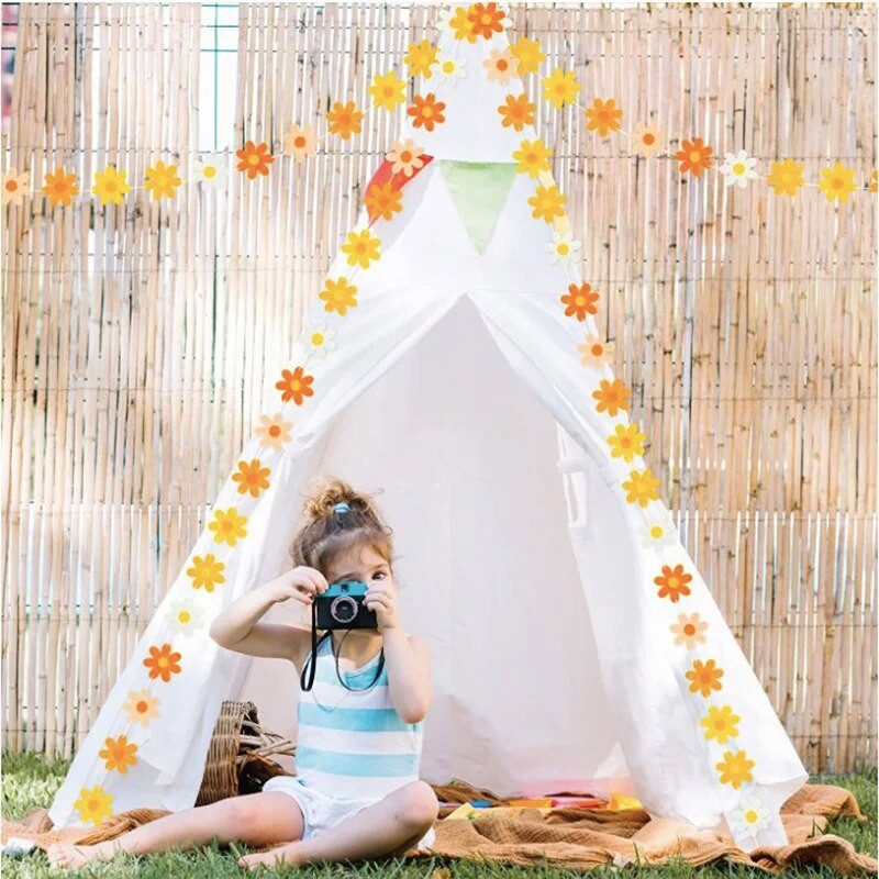 Groovy Boho Summer Daisy Garlands Διακόσμηση για πάρτι Felt Flower Vines Banner Sunny Hippie Daisy Birhday Party Κρεμαστό σκηνικό τοίχου