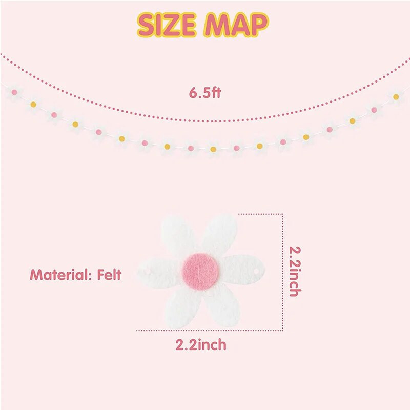 Groovy Boho Summer Daisy Garlands Διακόσμηση για πάρτι Felt Flower Vines Banner Sunny Hippie Daisy Birhday Party Κρεμαστό σκηνικό τοίχου