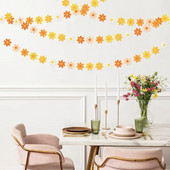 Groovy Boho Party Ροζ Πορτοκαλί Felt Daisy Garland Daisy Party Summer Girls Birthday Fake Flower Banner Κρεμαστό ντεκόρ αλυσίδας με κορδόνια