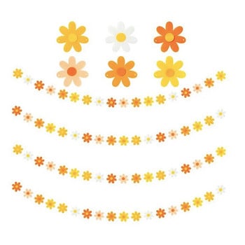 Groovy Boho Party Ροζ Πορτοκαλί Felt Daisy Garland Daisy Party Summer Girls Birthday Fake Flower Banner Κρεμαστό ντεκόρ αλυσίδας με κορδόνια