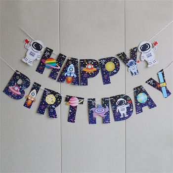 1 Set New Outer Space Theme Decoration Banner UFO Spaceship Astronaut Bunting Hanging Banner Boy Kids Birthday Party Bevers