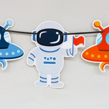 1 Set New Outer Space Theme Decoration Banner UFO Spaceship Astronaut Bunting Hanging Banner Boy Kids Birthday Party Bevers