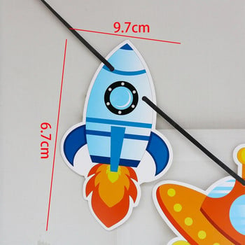 1 Set New Outer Space Theme Decoration Banner UFO Spaceship Astronaut Bunting Hanging Banner Boy Kids Birthday Party Bevers