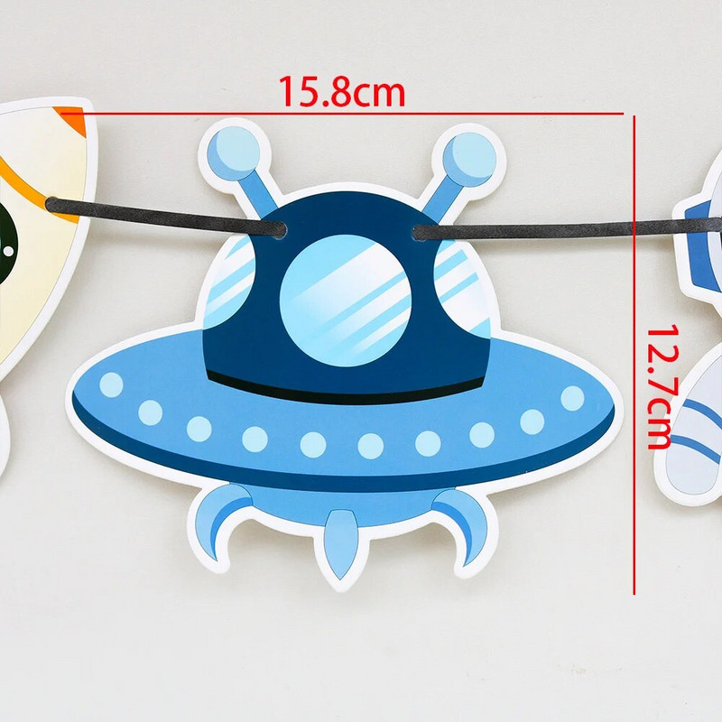 1Nustatyti naujos kosmoso temos dekoravimo reklamjuostės NSO erdvėlaivis Astronautų bandelės Kabanti reklamjuostės Berniuko Vaikų gimtadienio vakarėlis