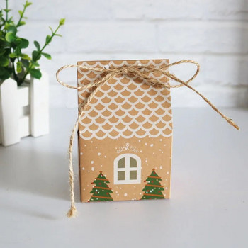 Коледна къща в стил Коледна подаръчна кутия Крафт хартиена торбичка за подарък бонбони Хартиена торба Крафт бонбони Кутия за бисквитки Коледни парти консумативи