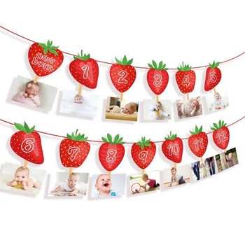 Φράουλα με θέμα Διακόσμηση πάρτι με Φράουλα Βρεφική παράσταση ενός έτους Hang Bunting Fruit Display Banner Baby Shower Party DIY